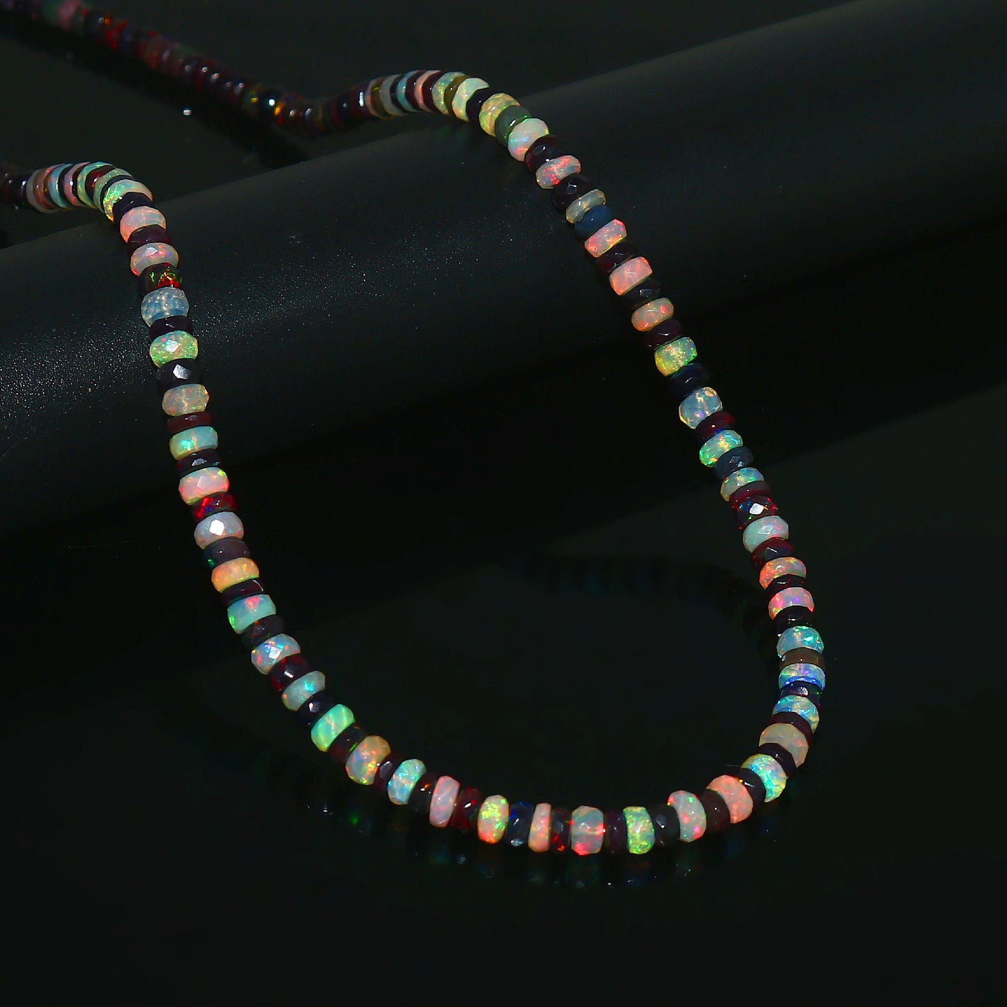 Natural Multi-Color Ethiopian Opal Rondelle Necklace – Brilliant Fire Gemstone Jewelry