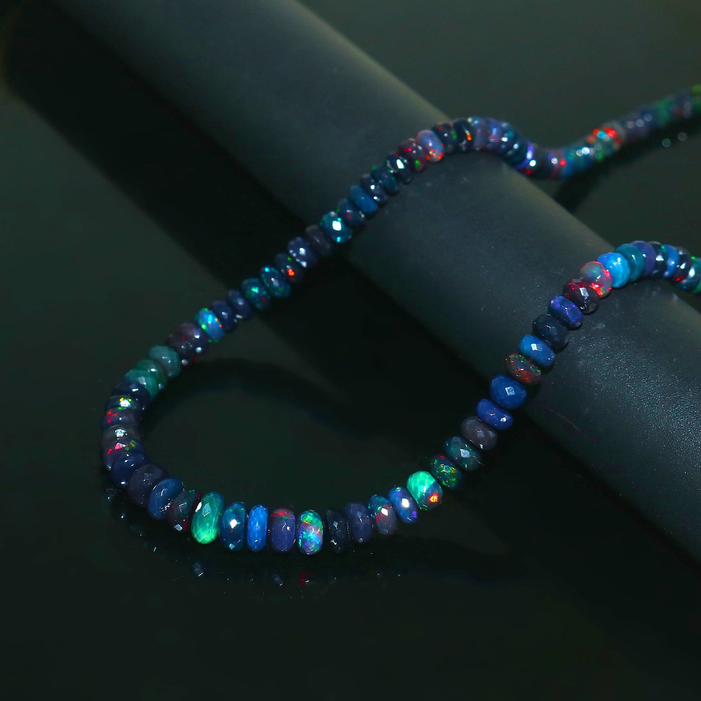 Natural Blue Ethiopian Opal Rondelle Necklace – Fiery Gemstone Jewelry | Unique Gift for Her