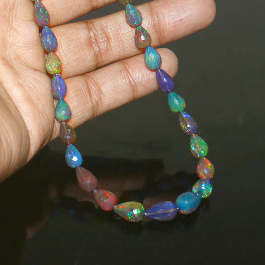 Natural White Ethiopian Opal Teardrop Necklace – Fire Opal Gemstone Jewelry