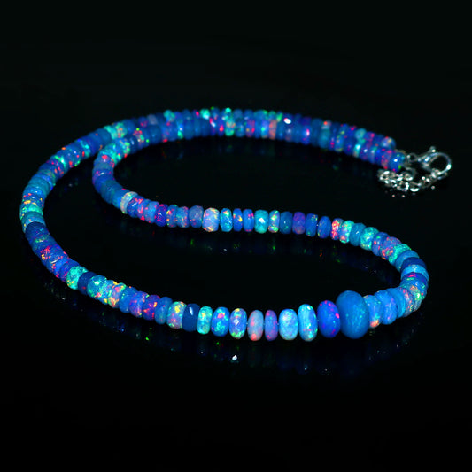 Natural Blue Ethiopian Opal Rondelle Necklace – Fiery Gemstone Jewelry | Unique Gift for Her