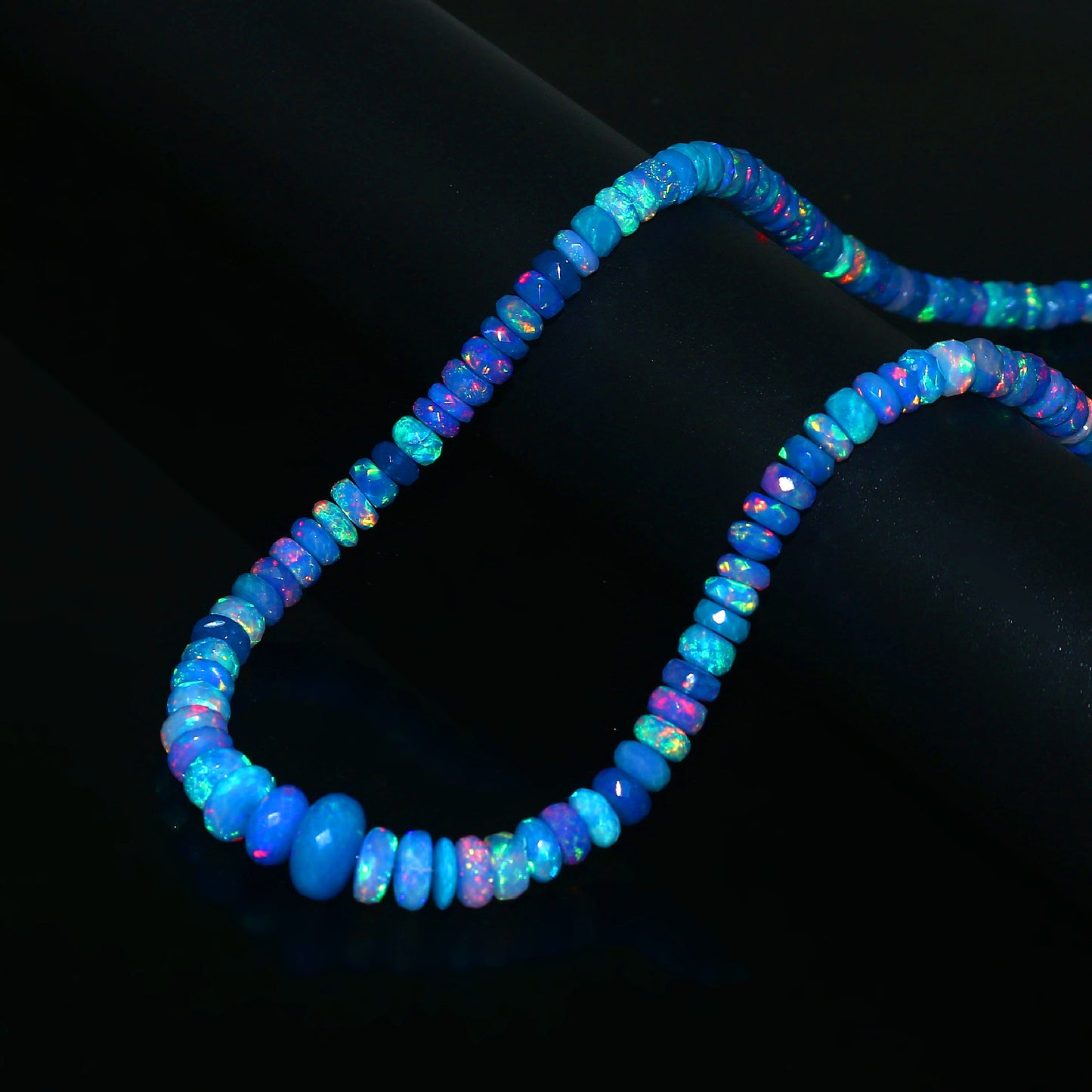 Natural Blue Ethiopian Opal Rondelle Necklace – Fiery Gemstone Jewelry | Unique Gift for Her