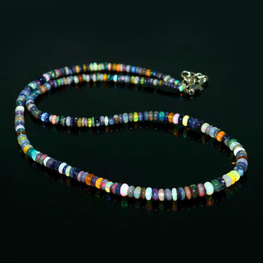 Natural Multi-color Opal Ethiopian Opal Rondelle Necklace – Fiery Gemstone Jewelry | Unique Gift for Her