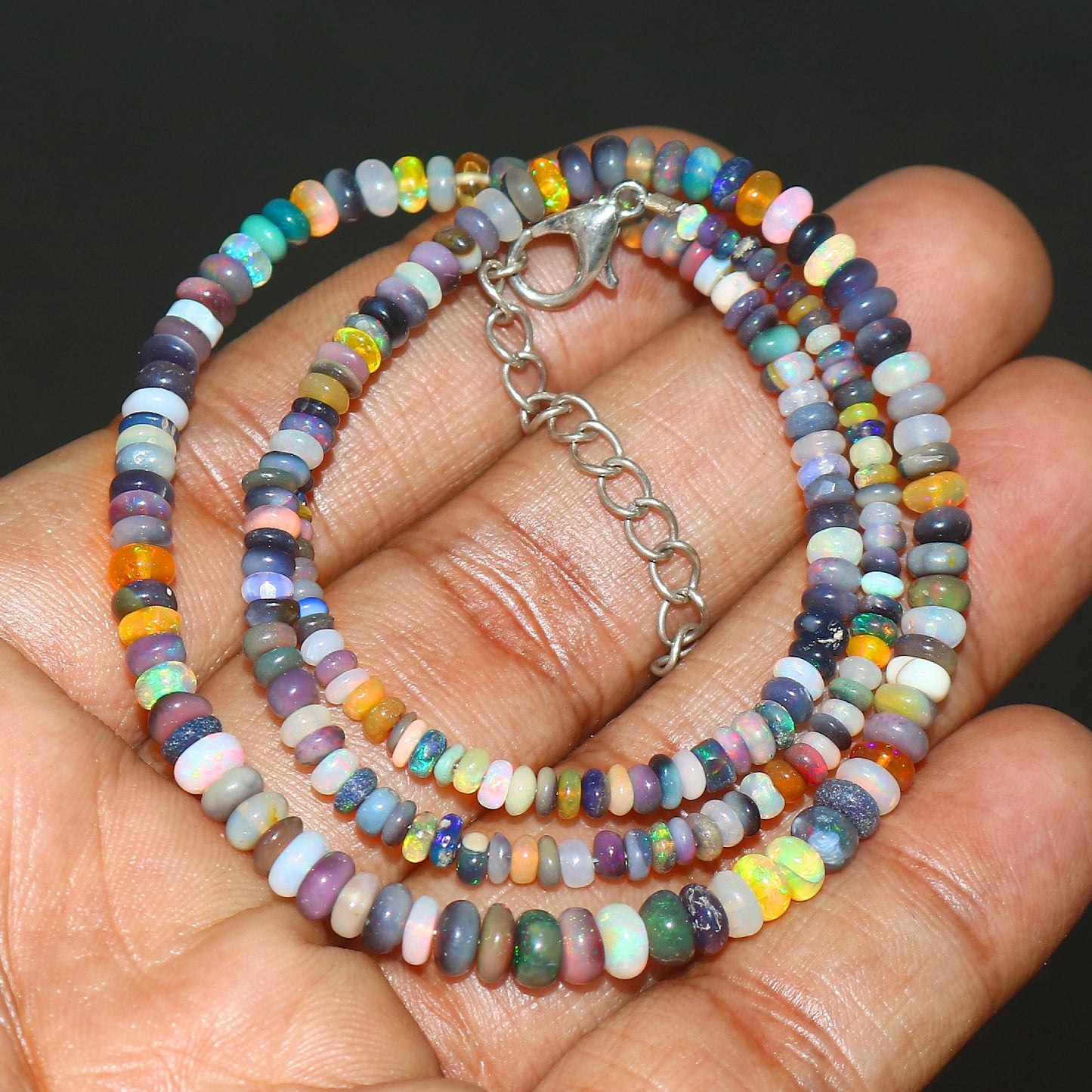 Natural Multi-color Opal Ethiopian Opal Rondelle Necklace – Fiery Gemstone Jewelry | Unique Gift for Her
