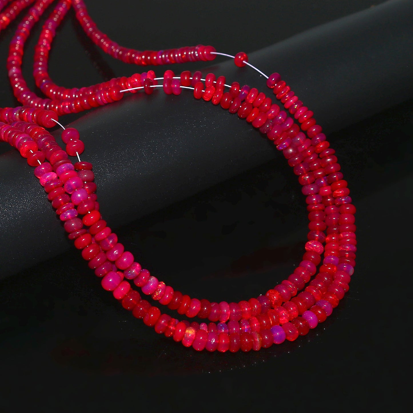 Natural Red Ethiopian Opal Rondelle Necklace – Fiery Gemstone Jewelry | Gift for Her