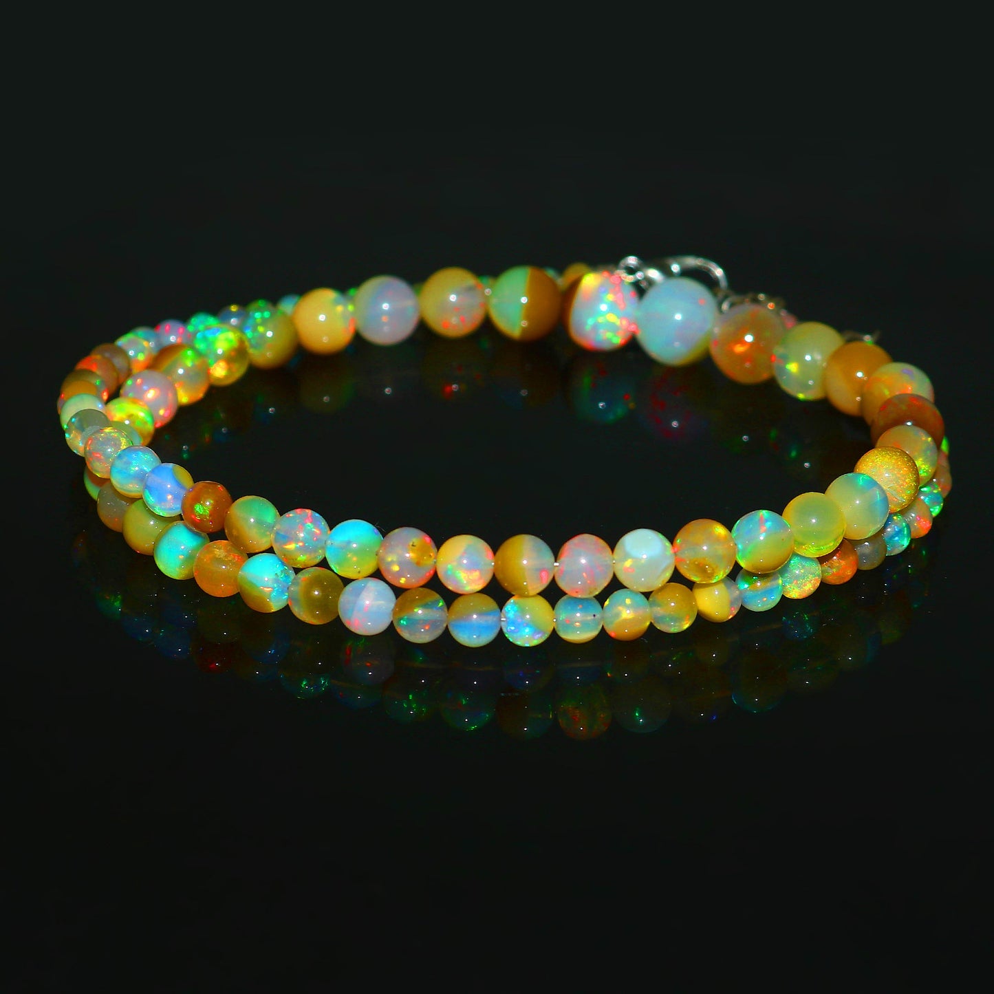 Natural Ethiopian Multi-color Opal Necklace – Round Gemstone Design