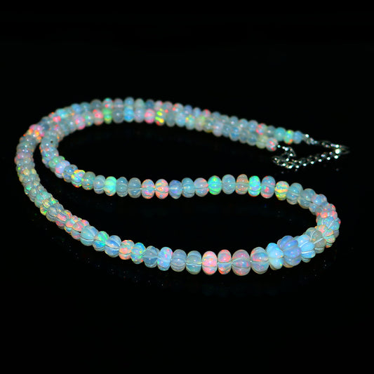 Natural White Ethiopian Opal Pumpkin Necklace – Fire Gemstone Jewelry