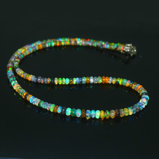 Natural Multi-Color Ethiopian Opal Rondelle Necklace – Fire Gemstone Jewelry