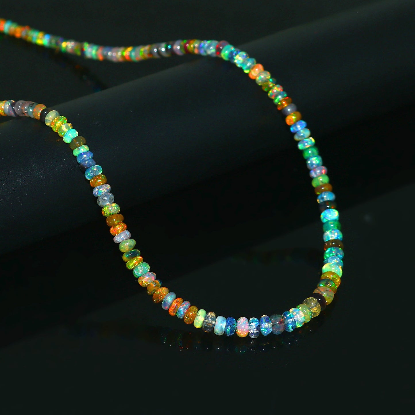 Natural Multi-Color Ethiopian Opal Rondelle Necklace – Fire Gemstone Jewelry