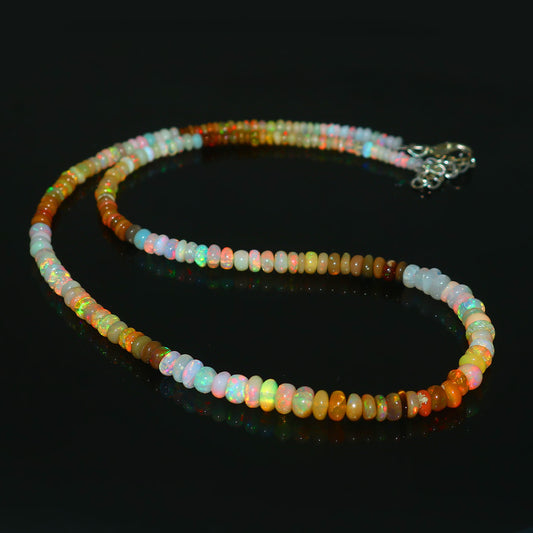 Natural Multi-Color Ethiopian Opal Rondelle Necklace – Fire Gemstone Jewelry