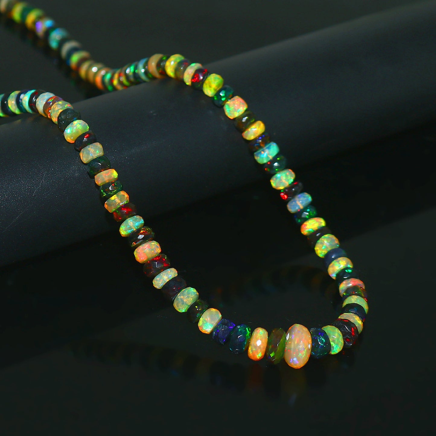 Natural Yellow/Black Ethiopian Opal Rondelle Necklace – Fiery Gemstone Jewelry | Unique Gift for Her
