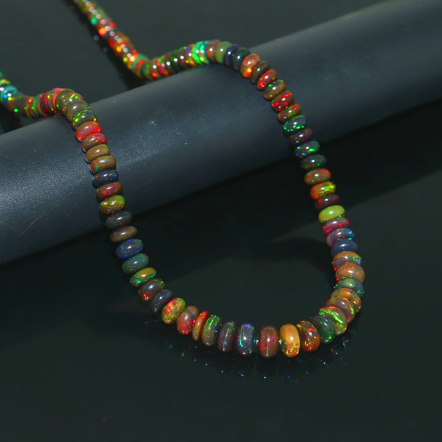 Natural Rainbow Ethiopian Opal Necklace – Rondelle Fire Gemstone Jewelry