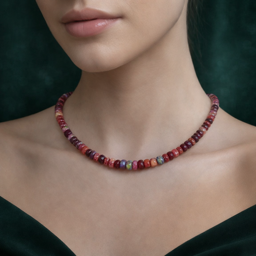 Natural Red Ethiopian Opal Rondelle Necklace – Fiery Gemstone Jewelry | Passionate Gift of Love