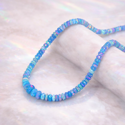 Natural Blue Ethiopian Opal Necklace – Iridescent Ocean Gem | Meaningful Jewelry Gift for Women