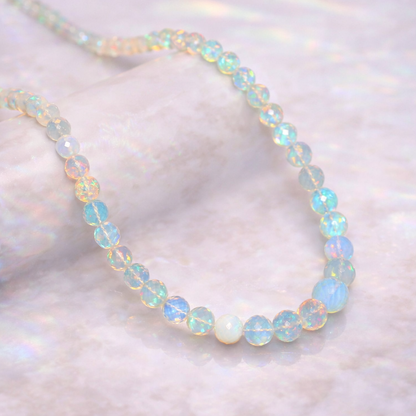 Natural White Ethiopian Opal Necklace – Round Iridescent Fire Opal | Pure & Meaningful Jewelry