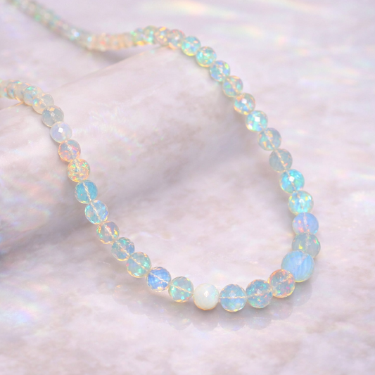 Natural White Ethiopian Opal Necklace – Round Iridescent Fire Opal | Pure & Meaningful Jewelry