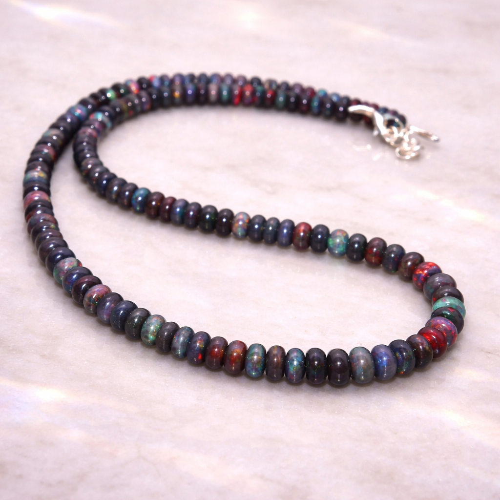 Natural Black Ethiopian Opal Necklace – Dark Fire Opal Jewelry | Mysterious & Elegant Gift