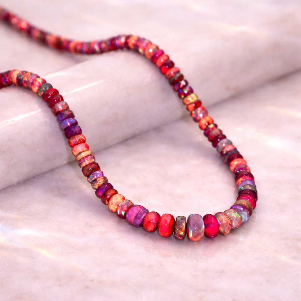 Natural Red Ethiopian Opal Rondelle Necklace – Fiery Gemstone Jewelry | Passionate Gift of Love