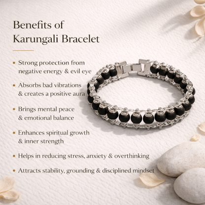 Silver-Plated Karungali Bracelet – Natural Ebony Wood Modern Spiritual Protection Jewelry