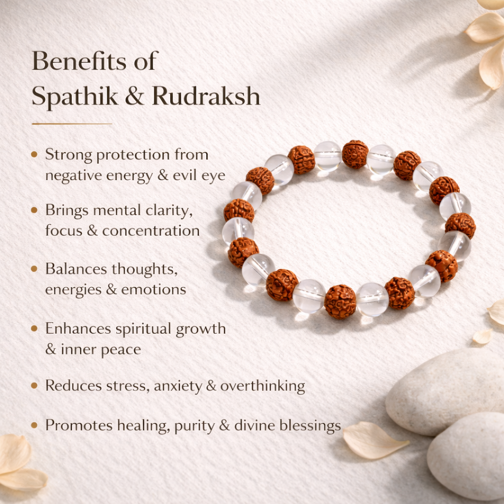 Authentic Sphatik & Rudraksha Bracelet – Meditation, Energy & Spiritual Wellness