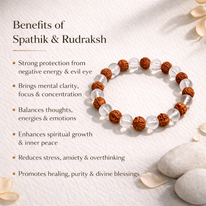 Authentic Sphatik & Rudraksha Bracelet – Meditation, Energy & Spiritual Wellness