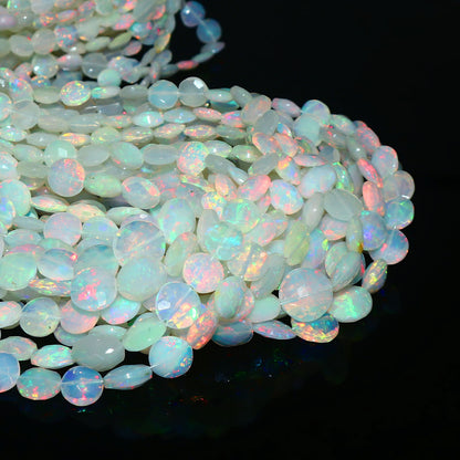 Natural Multi-Color Ethiopian Opal Coin Necklace – Fiery Gemstone Jewelry | Unique Gift for Her