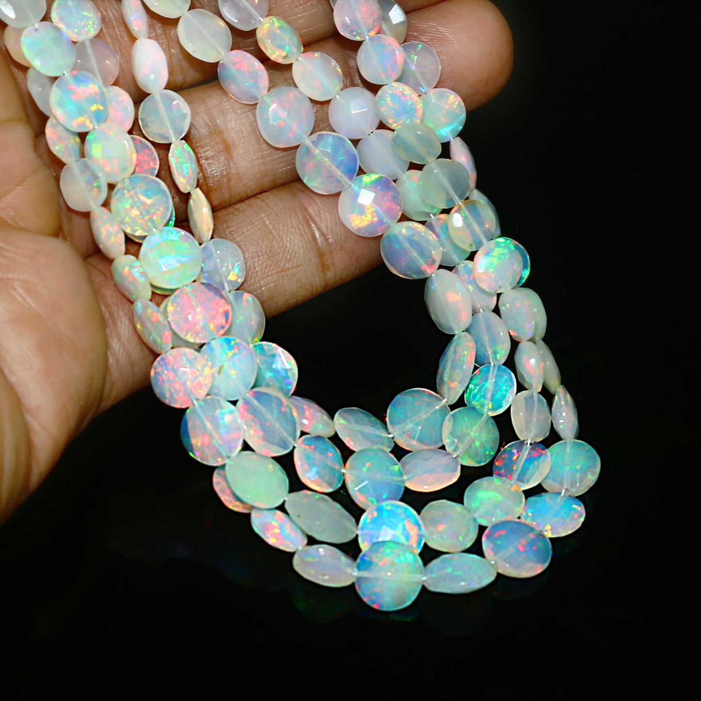 Natural Multi-Color Ethiopian Opal Coin Necklace – Fiery Gemstone Jewelry | Unique Gift for Her