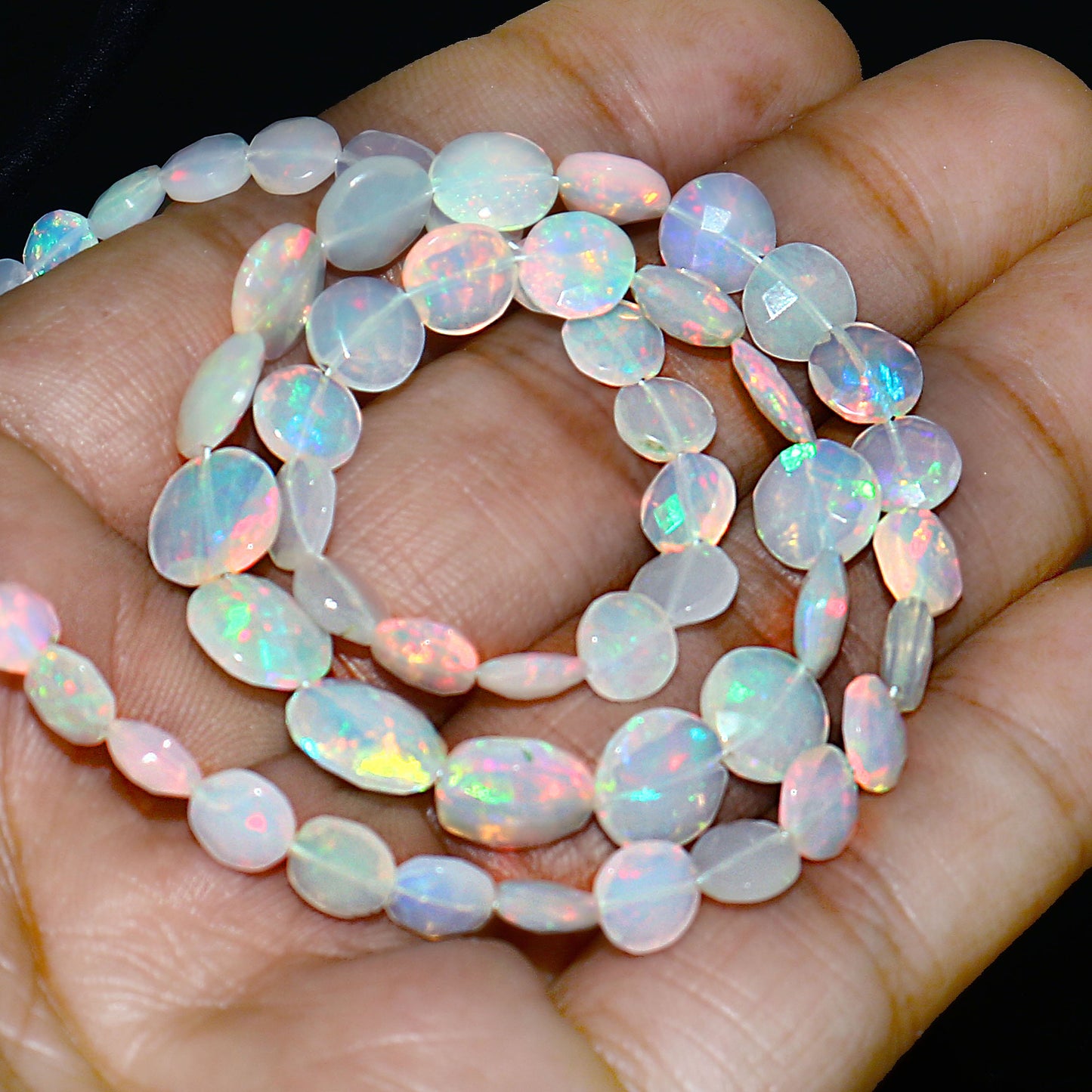 Natural Multi-Color Ethiopian Opal Coin Necklace – Fiery Gemstone Jewelry | Unique Gift for Her