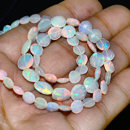 Natural Multi-Color Ethiopian Opal Coin Necklace – Fiery Gemstone Jewelry | Unique Gift for Her