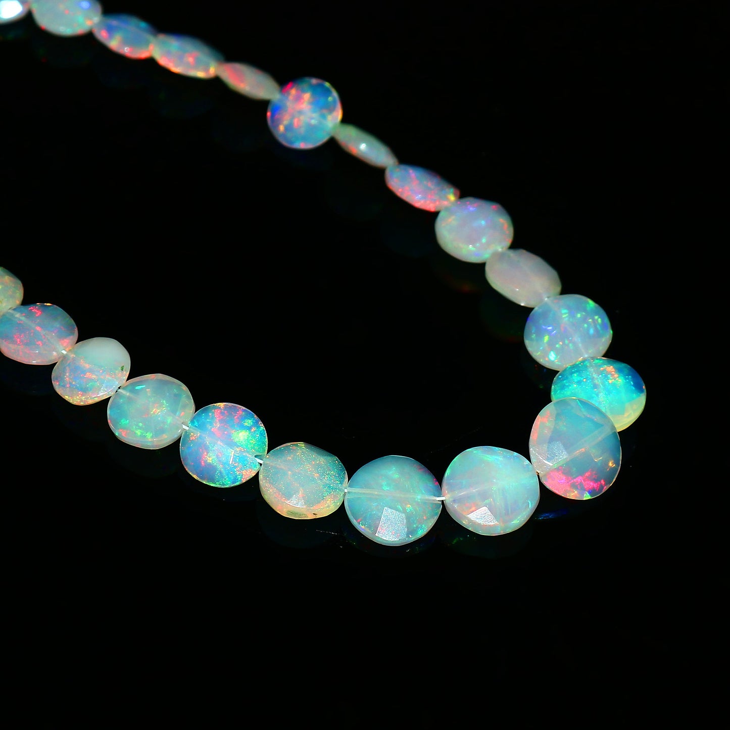 Natural Multi-Color Ethiopian Opal Coin Necklace – Fiery Gemstone Jewelry | Unique Gift for Her