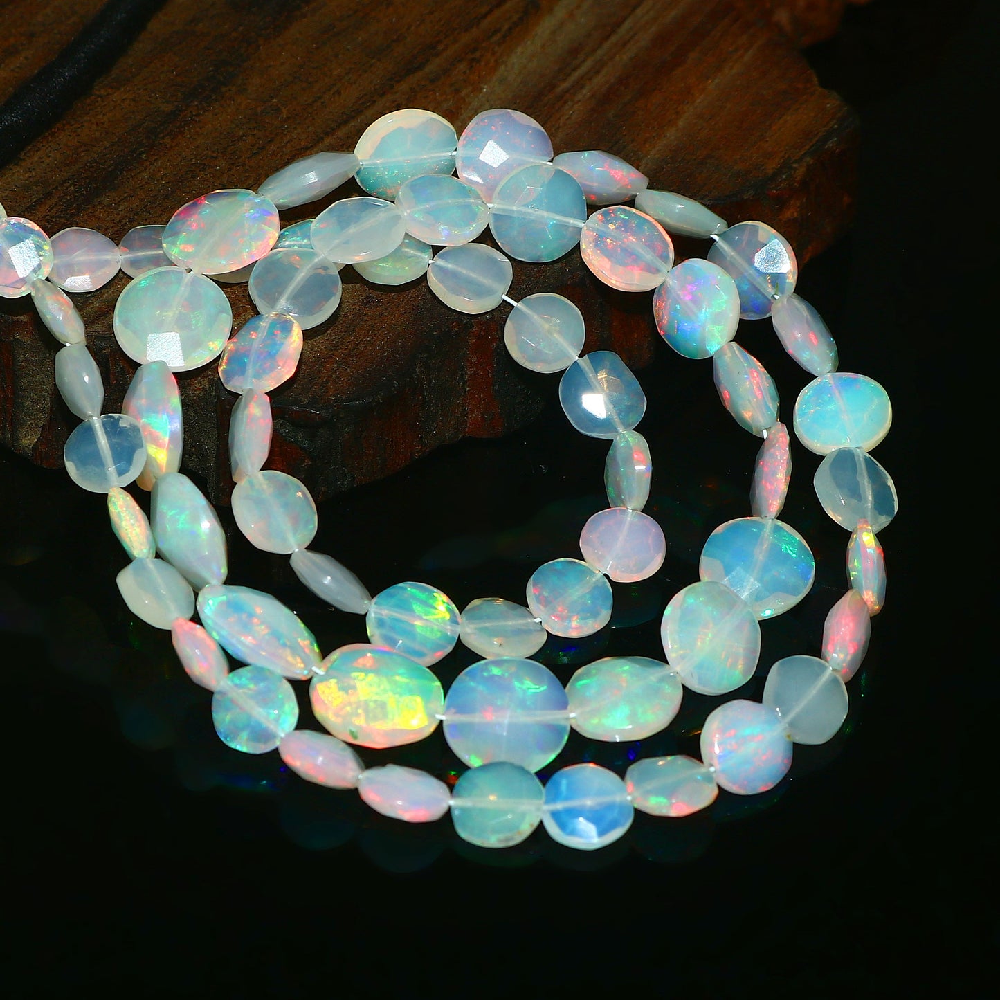 Natural Multi-Color Ethiopian Opal Coin Necklace – Fiery Gemstone Jewelry | Unique Gift for Her