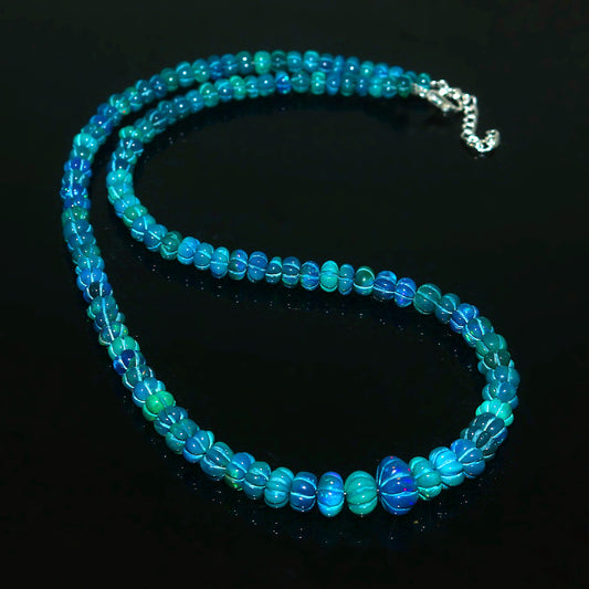 Natural Blue Ethiopian Opal Pumpkin Necklace – Fire Gemstone Jewelry