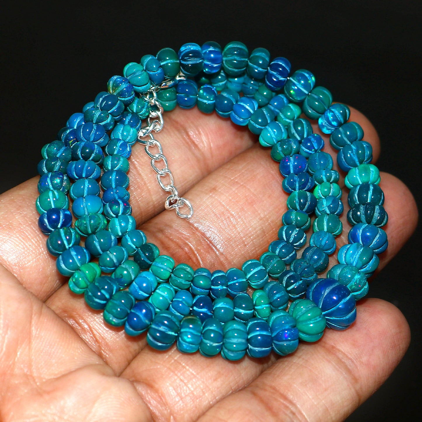 Natural Blue Ethiopian Opal Pumpkin Necklace – Fire Gemstone Jewelry