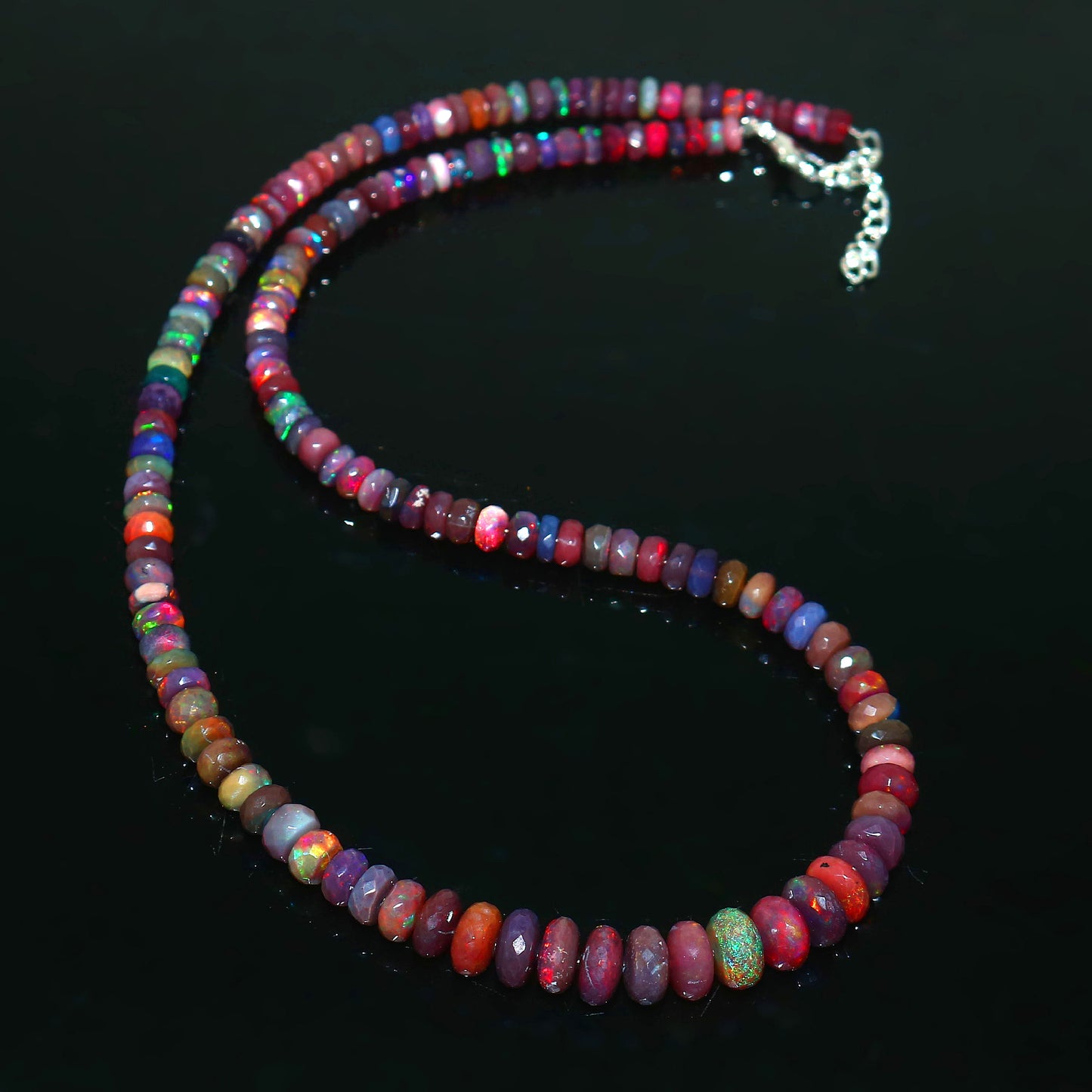 Natural Multi-color Opal  Ethiopian Opal Rondelle Necklace – Fire Gemstone Jewelry