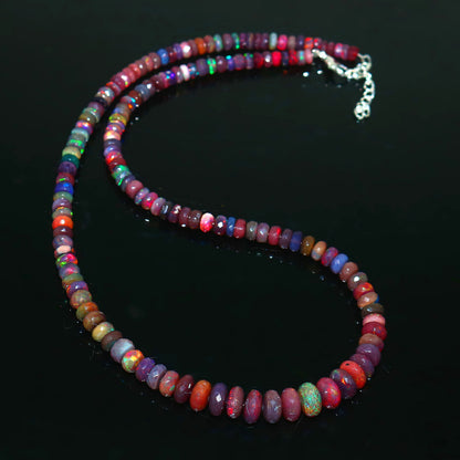 Natural Multi-color Opal  Ethiopian Opal Rondelle Necklace – Fire Gemstone Jewelry