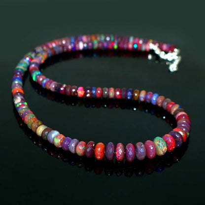 Natural Multi-color Opal  Ethiopian Opal Rondelle Necklace – Fire Gemstone Jewelry