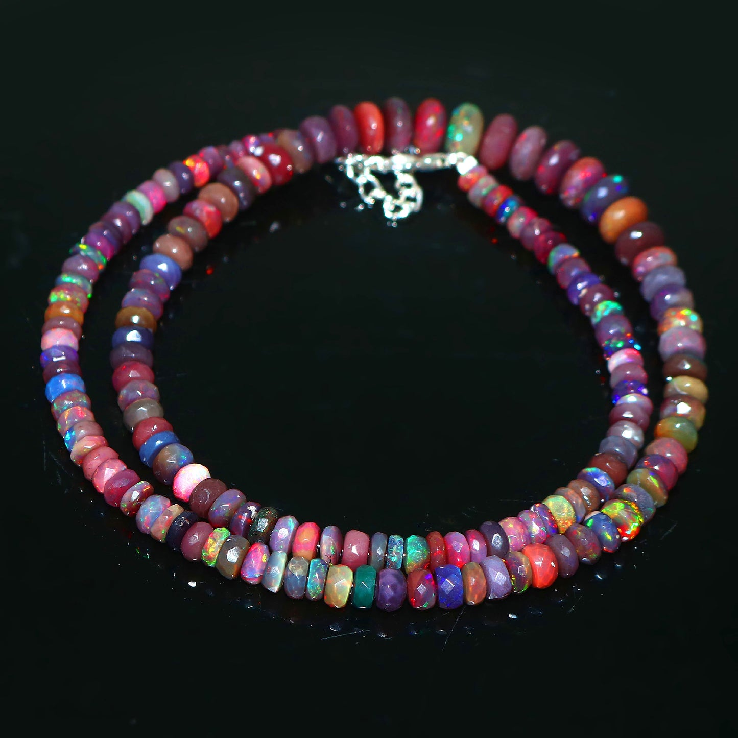 Natural Multi-color Opal  Ethiopian Opal Rondelle Necklace – Fire Gemstone Jewelry
