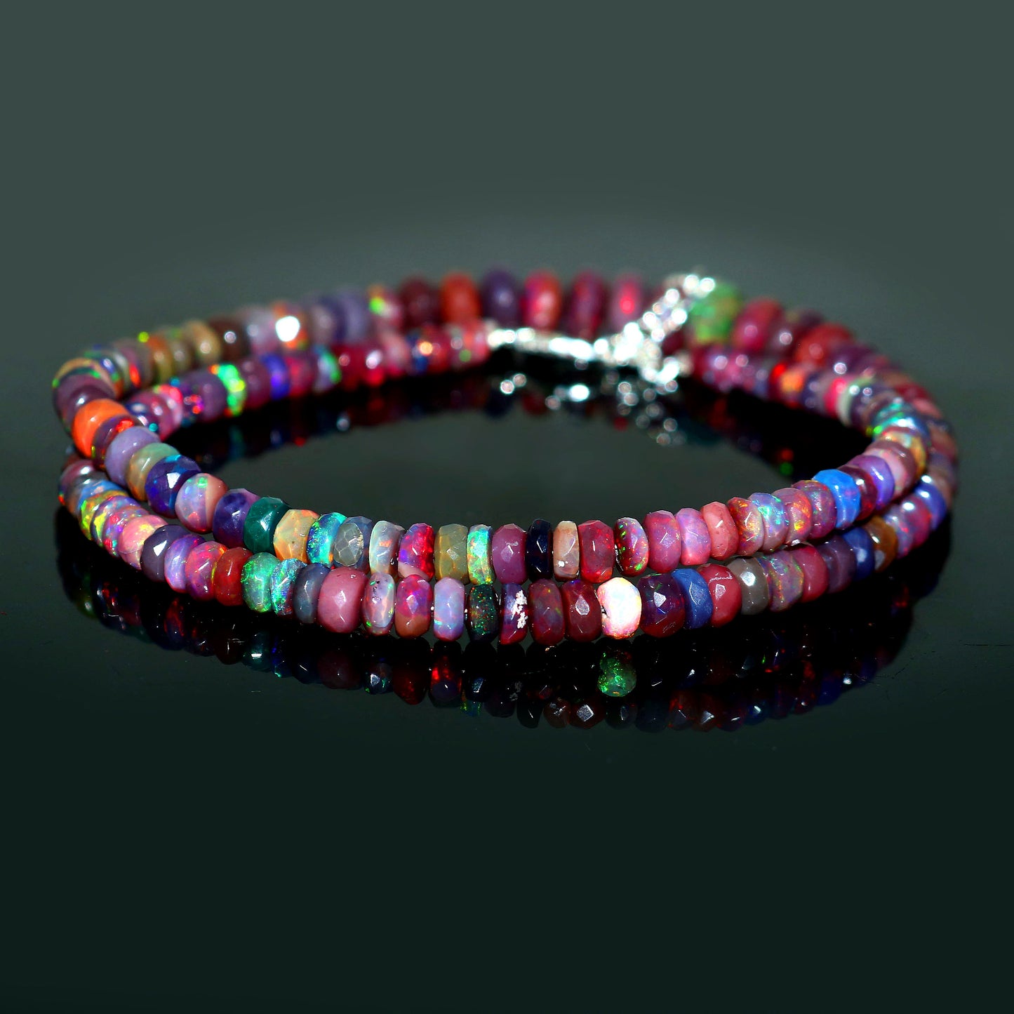 Natural Multi-color Opal  Ethiopian Opal Rondelle Necklace – Fire Gemstone Jewelry