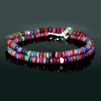 Natural Multi-color Opal  Ethiopian Opal Rondelle Necklace – Fire Gemstone Jewelry