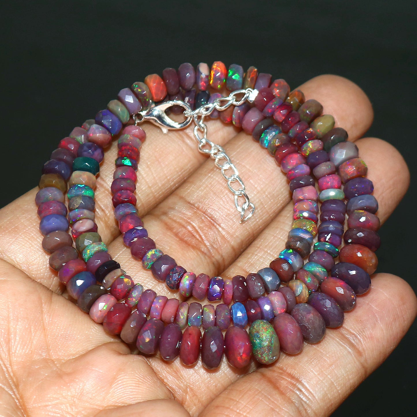 Natural Multi-color Opal  Ethiopian Opal Rondelle Necklace – Fire Gemstone Jewelry