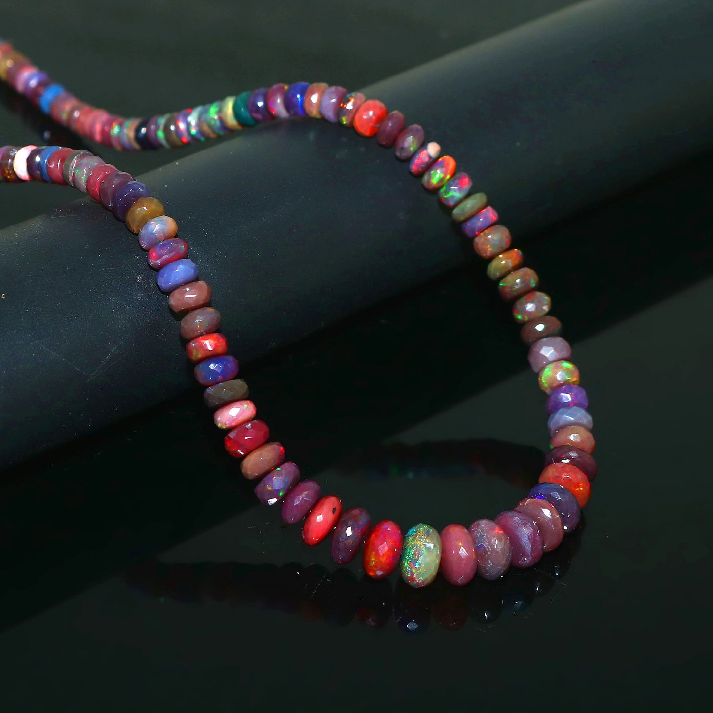 Natural Multi-color Opal  Ethiopian Opal Rondelle Necklace – Fire Gemstone Jewelry