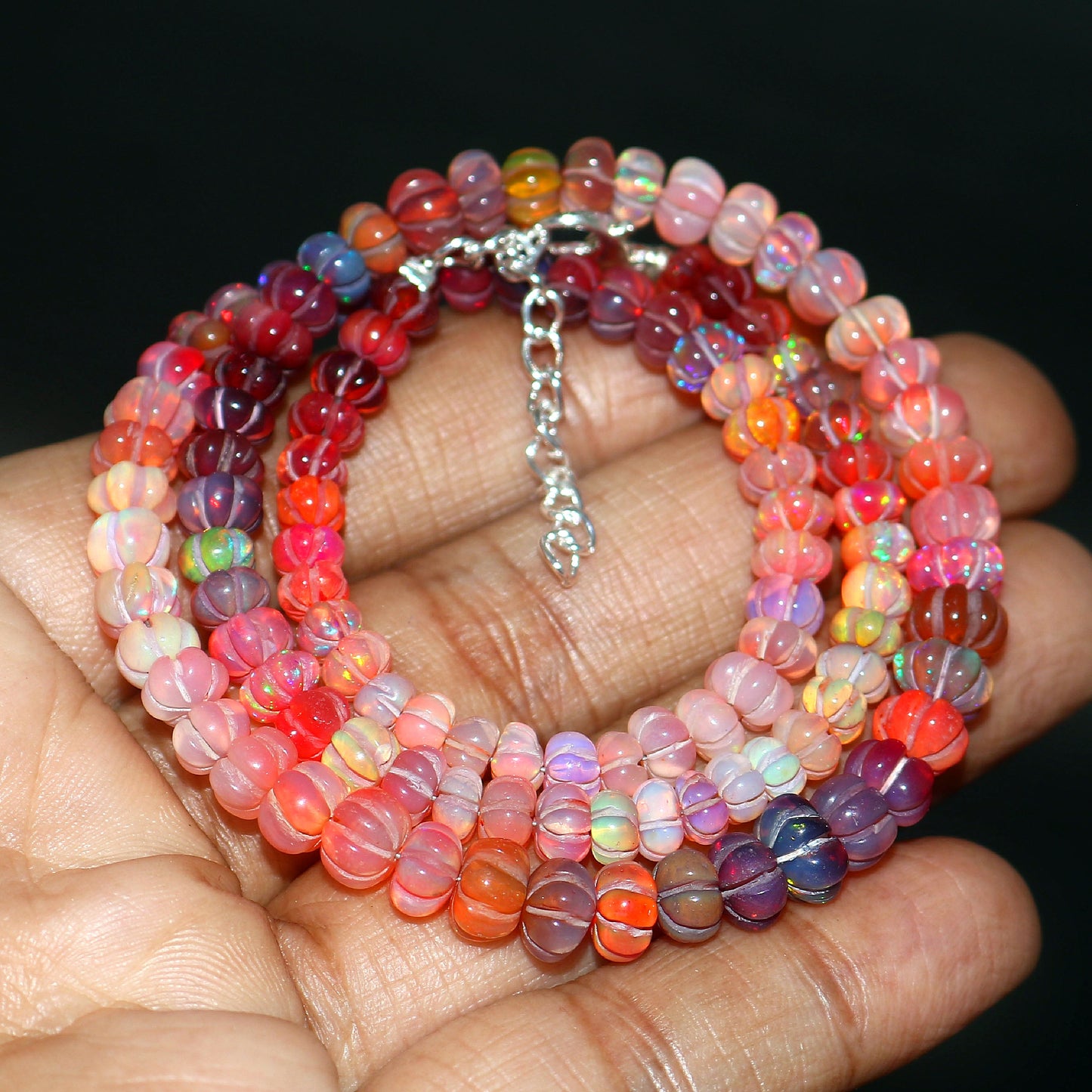 Natural Multi-Color Ethiopian Opal Pumpkin Necklace – Fire Gemstone Jewelry