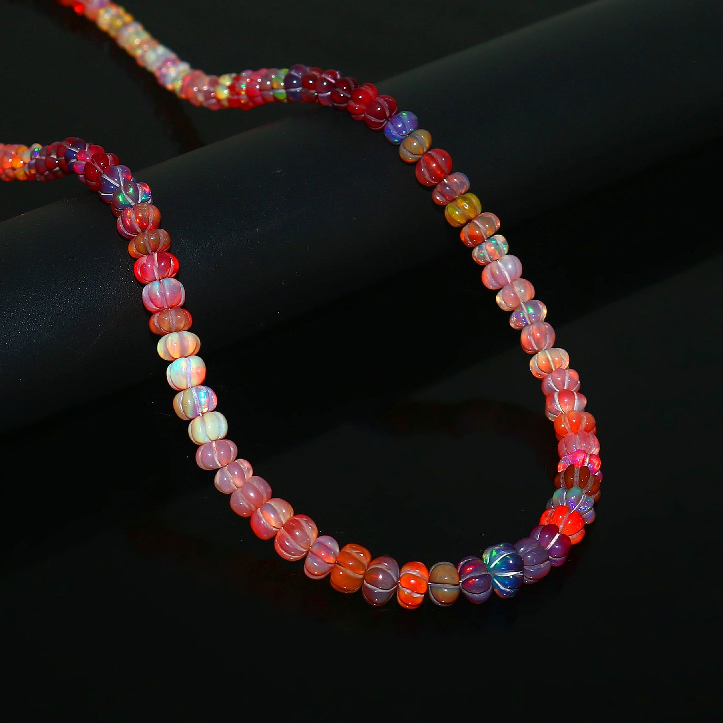 Natural Multi-Color Ethiopian Opal Pumpkin Necklace – Fire Gemstone Jewelry