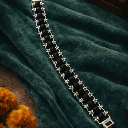 Silver-Plated Karungali Bracelet – Natural Ebony Wood Modern Spiritual Protection Jewelry