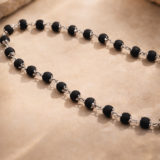 Silver-Plated Karungali Beads Mala – Authentic Ebony Wood Necklace for Protection