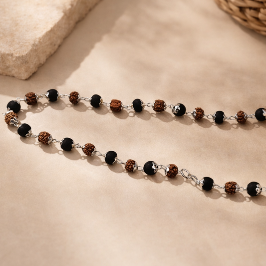 Authentic Rudraksha Karungali Mala (Silver Plated) – Spiritual Balance & Positivity Necklace