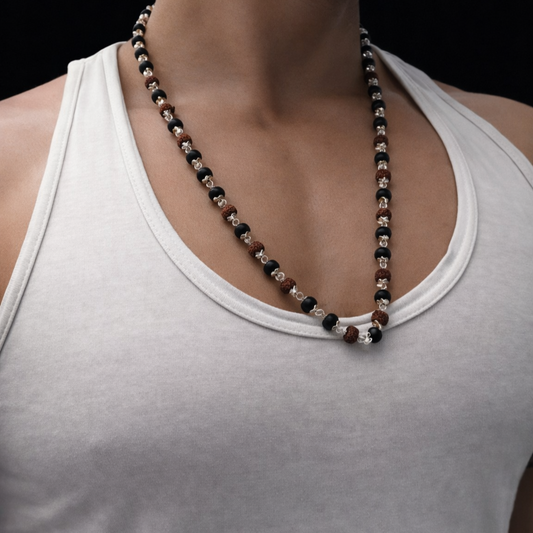 Authentic Rudraksha Karungali Mala (Silver Plated) – Spiritual Balance & Positivity Necklace