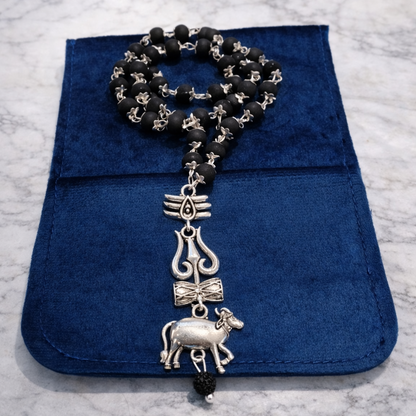 Karungali Mala with Trishool & Nandi Pendant – Natural Ebony Wood Spiritual Protection Necklace