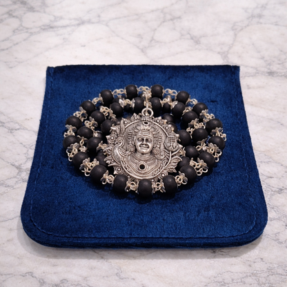 Natural Karungali Vetri Mala with Murugan Pendant – Silver-Plated Protection & Energy Necklace