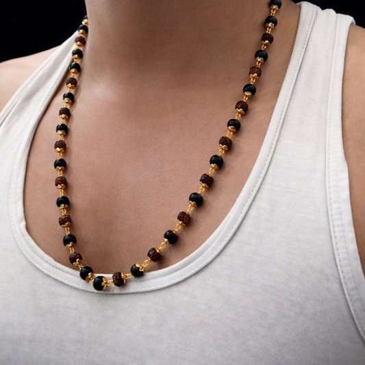 Natural Karungali & Rudraksha Mala with Gold Finish – Sacred Healing Necklace