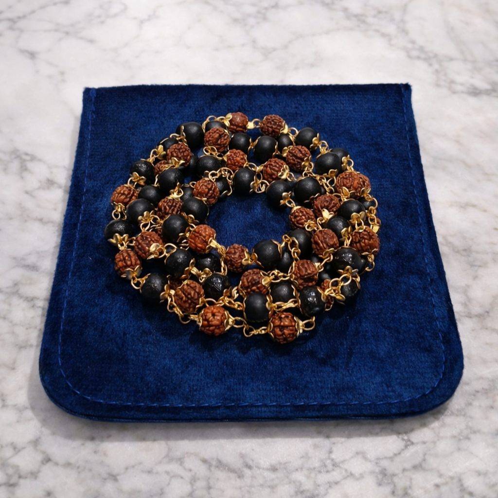 Natural Karungali & Rudraksha Mala with Gold Finish – Sacred Healing Necklace